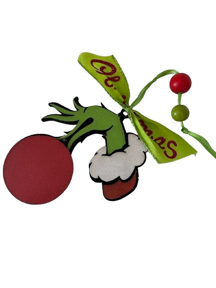Personalized Grinch Hand Ornament, Christmas Decoration, Teacher Gift Idea